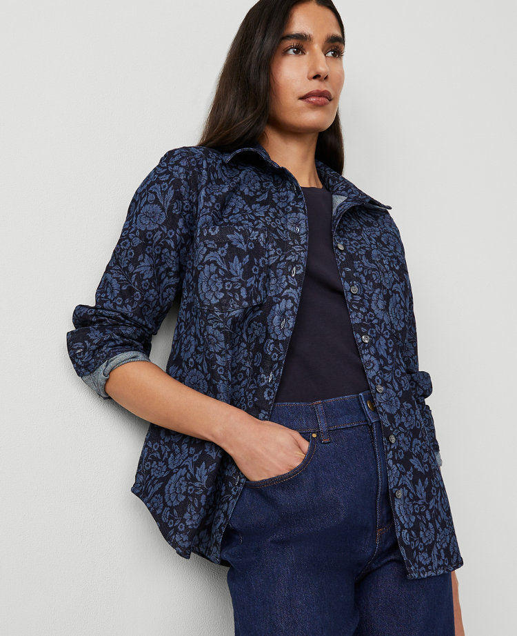 Floral Flared Denim Shirt