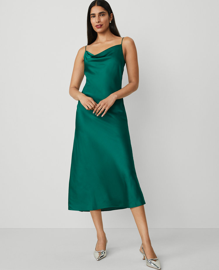 Petite Satin Cowl-Neck Slip Dress