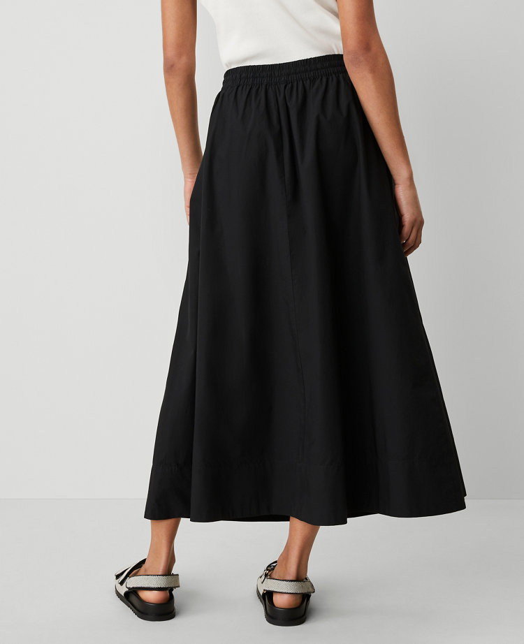 Ann Taylor Voile Drawstring Midi Skirt Black Women's