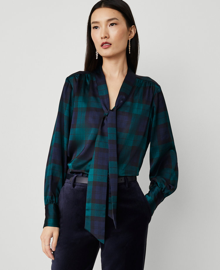 Tartan Tie Neck Blouse