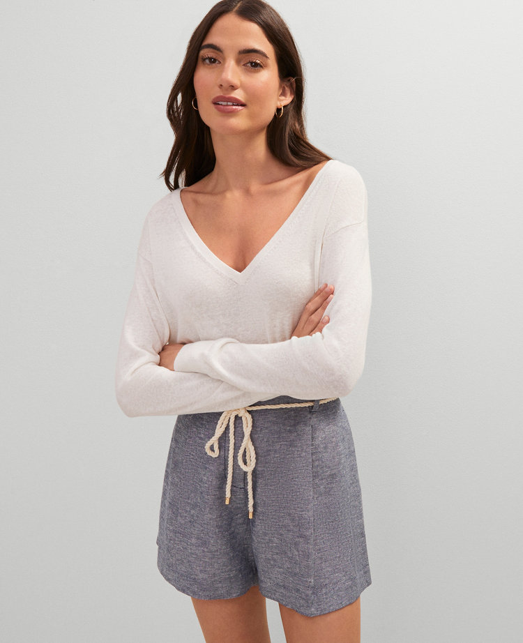 Weekend Collection Linen Blend V-Neck Sweater