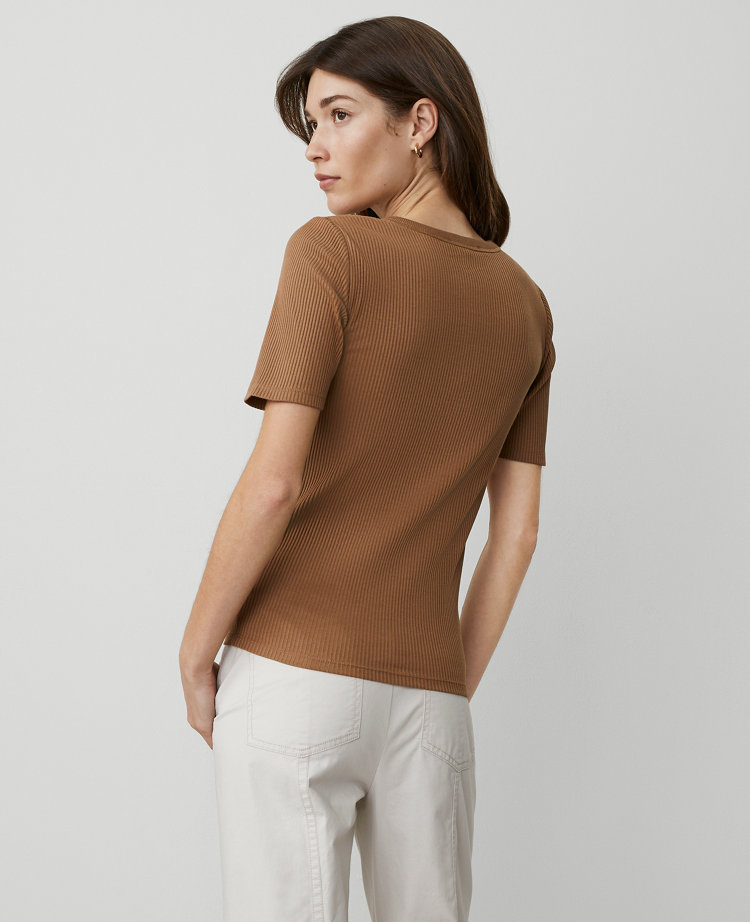 Weekend Collection Ribbed Henley Top - French Toast