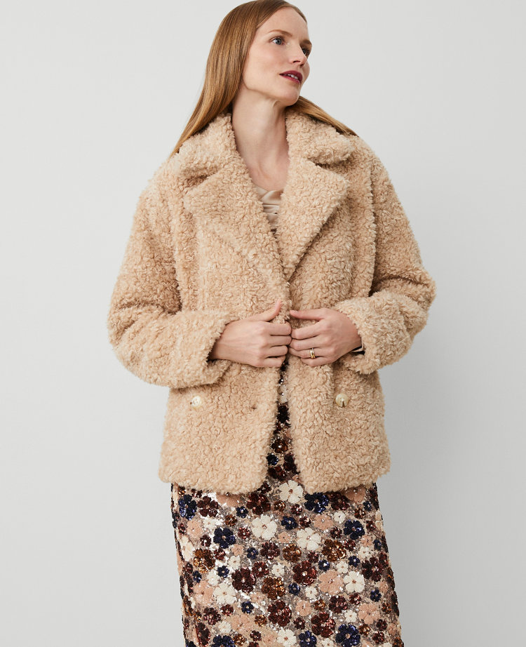 Faux Fur Double-Breasted Coat