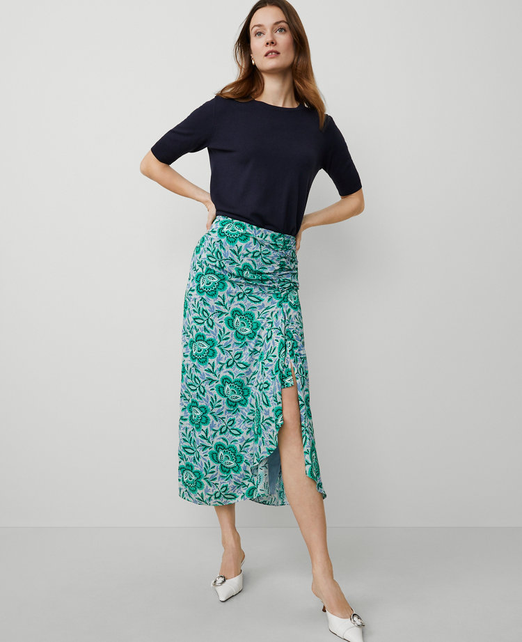 Floral Ruched Midi Skirt