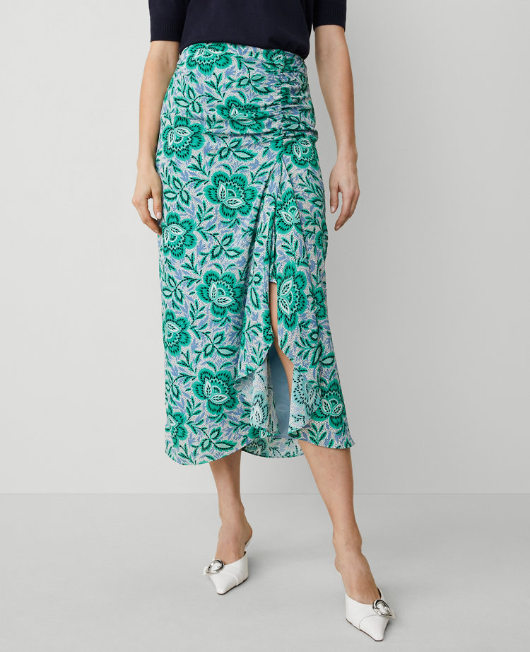 Floral Ruched Midi Skirt