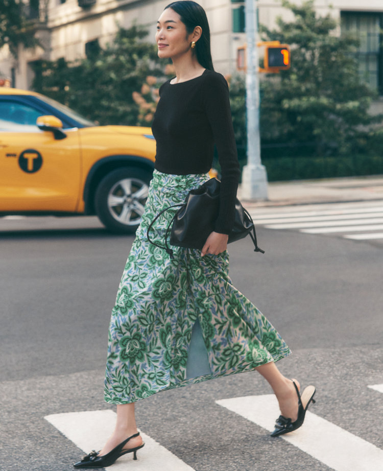 Floral Ruched Midi Skirt