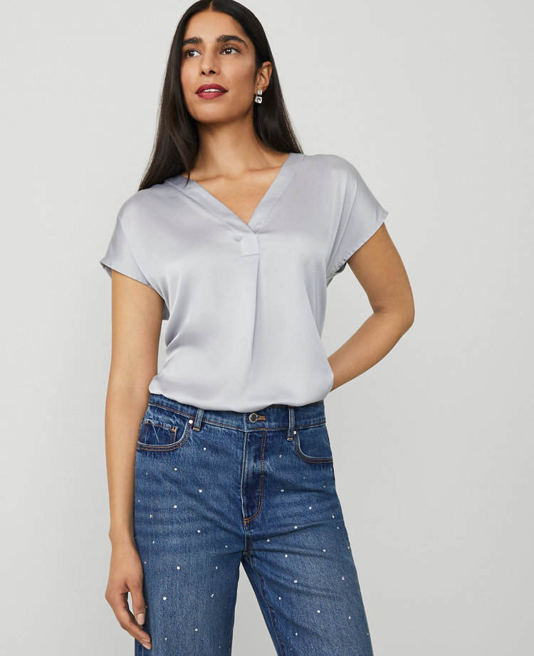 Shine Woven Pleat-Front Top