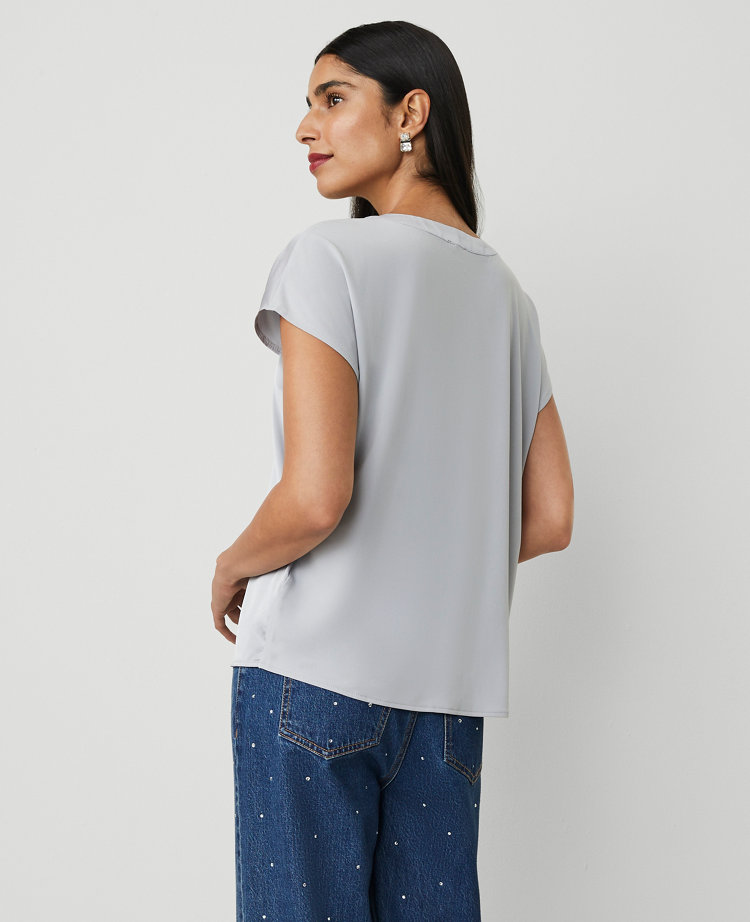 Shine Woven Pleat-Front Top