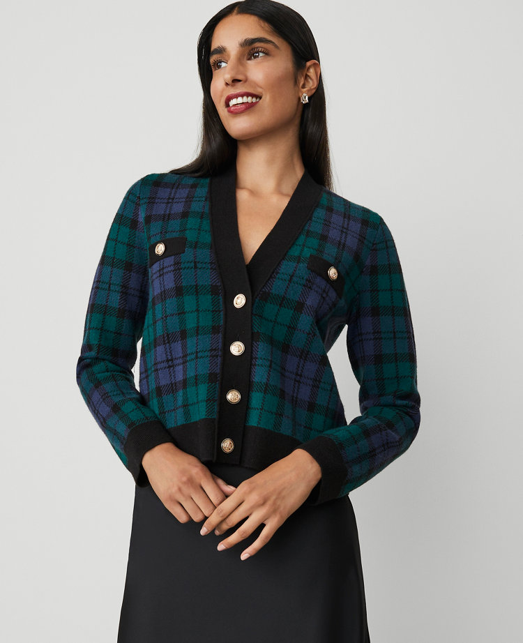 Petite Plaid Jacquard V-Neck Cardigan