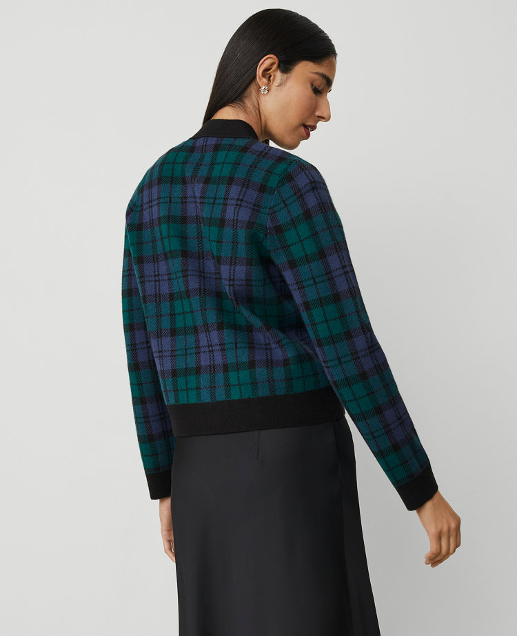 Petite Plaid Jacquard V-Neck Cardigan