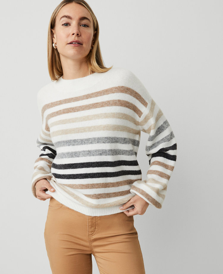 Petite Weekend Collection Multi Stripe Wide Sleeve Sweater