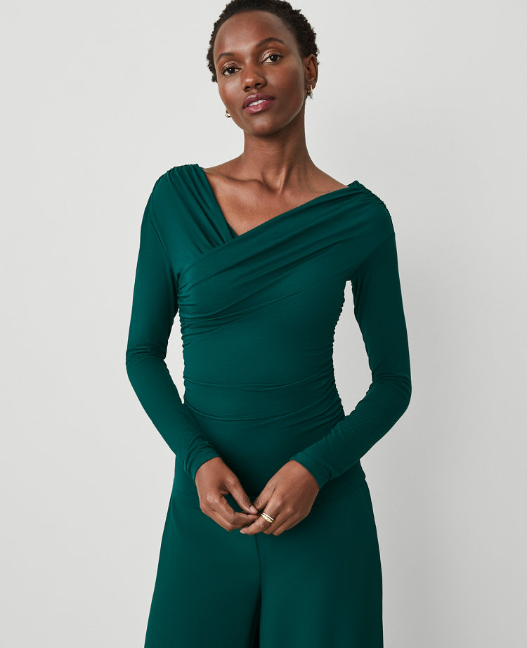 Sheer Jersey Ruched Asymmetric Wind Top
