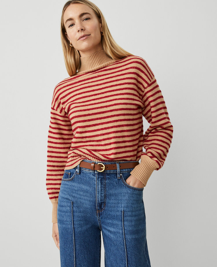 Petite Weekend Collection Turtleneck Stripe Drop Shoulder Sweater