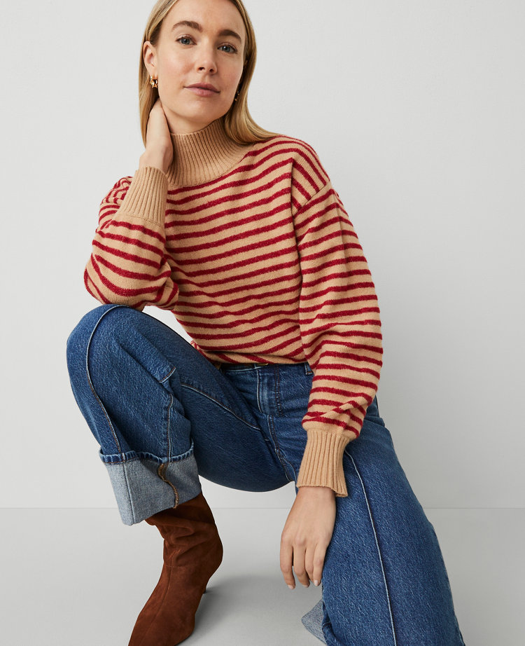 Petite Weekend Collection Turtleneck Stripe Drop Shoulder Sweater