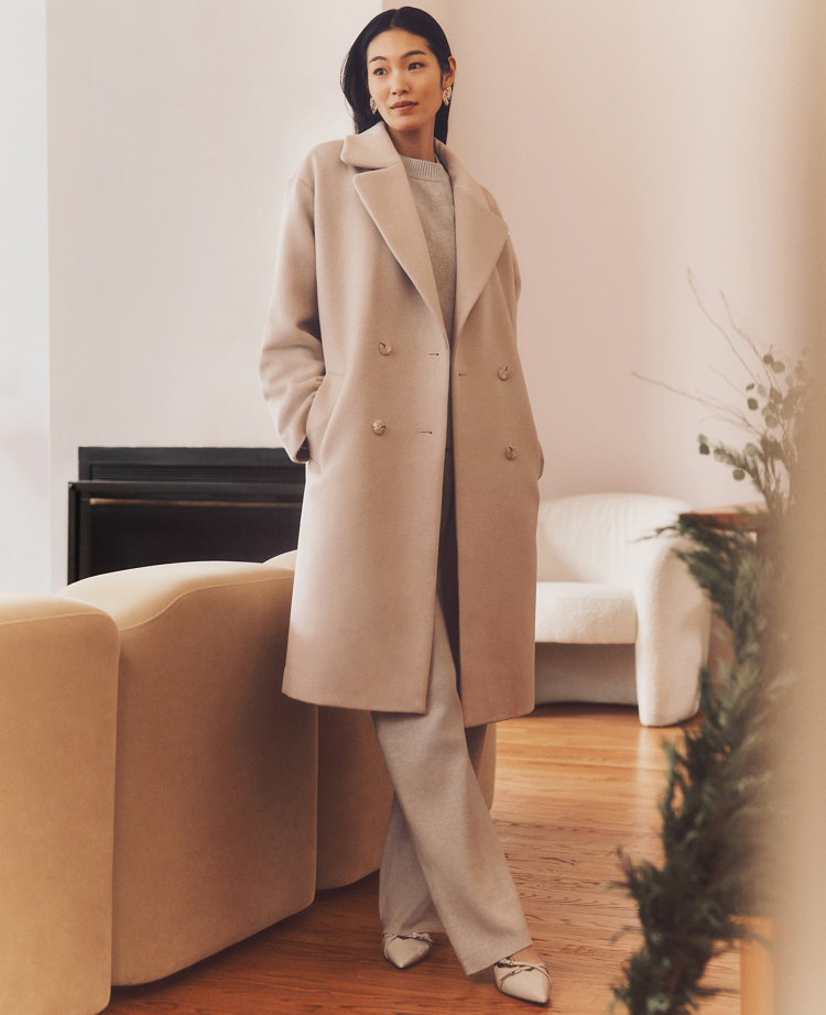 Petite Relaxed Cocoon Double-Breasted Coat