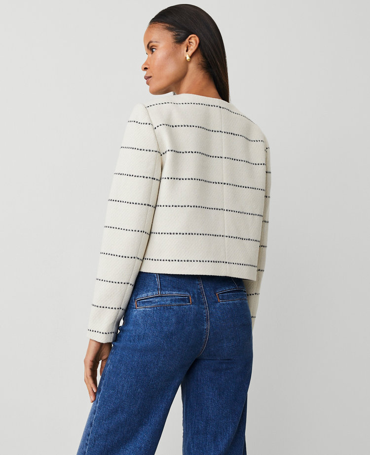 Petite Striped Tweed Crew Neck Jacket