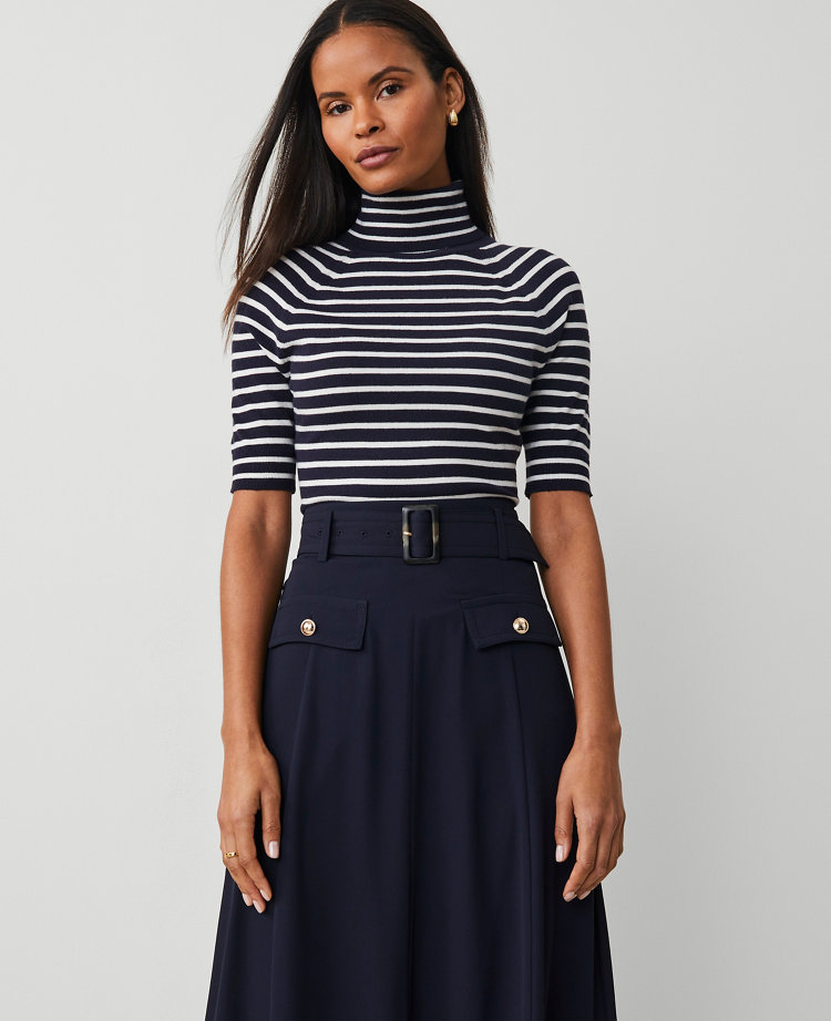 Petite Striped Turtleneck Sweater Tee