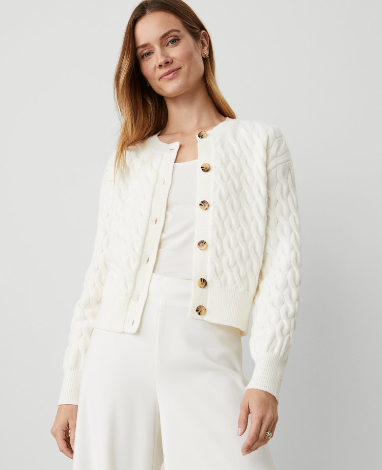 Petite Drop Shoulder Cable Cardigan