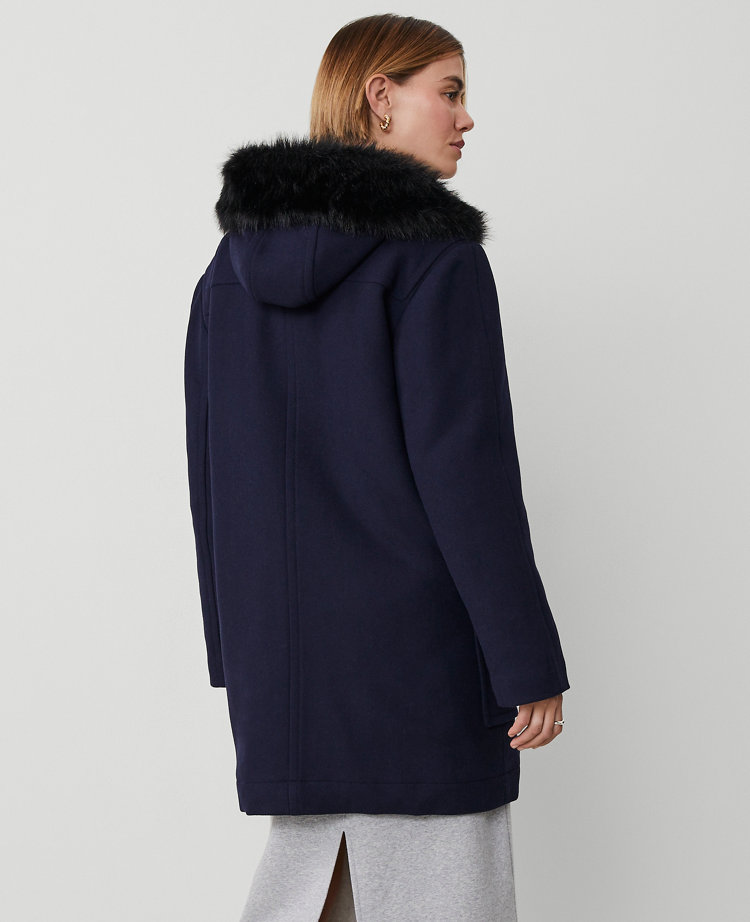 Petite Weekend Collection Faux Fur Trim Duffle Coat