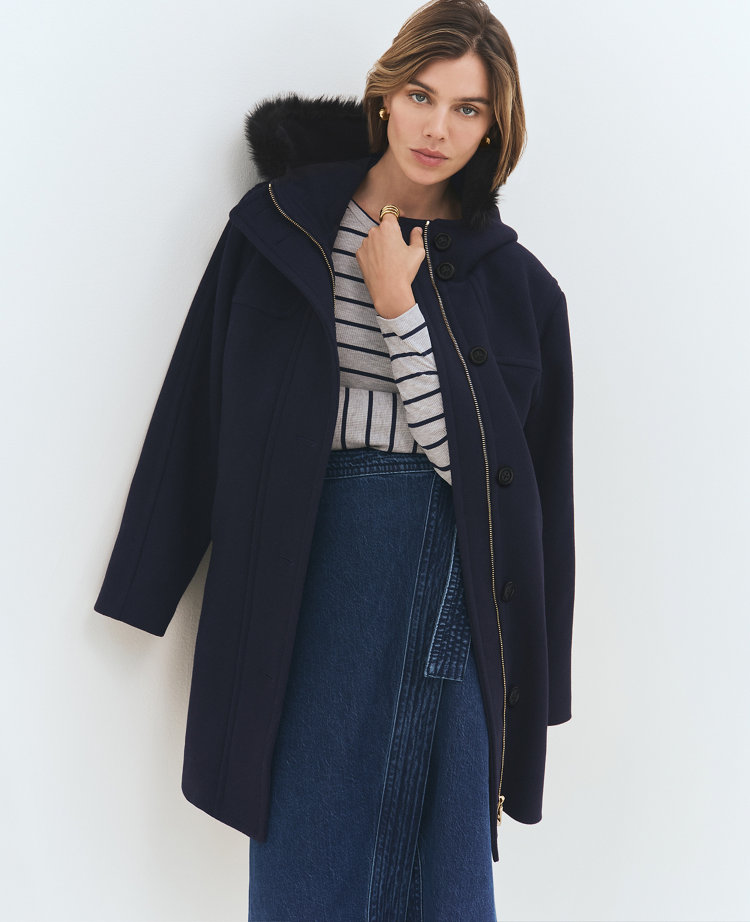 Petite Faux Fur Trim Duffle Coat