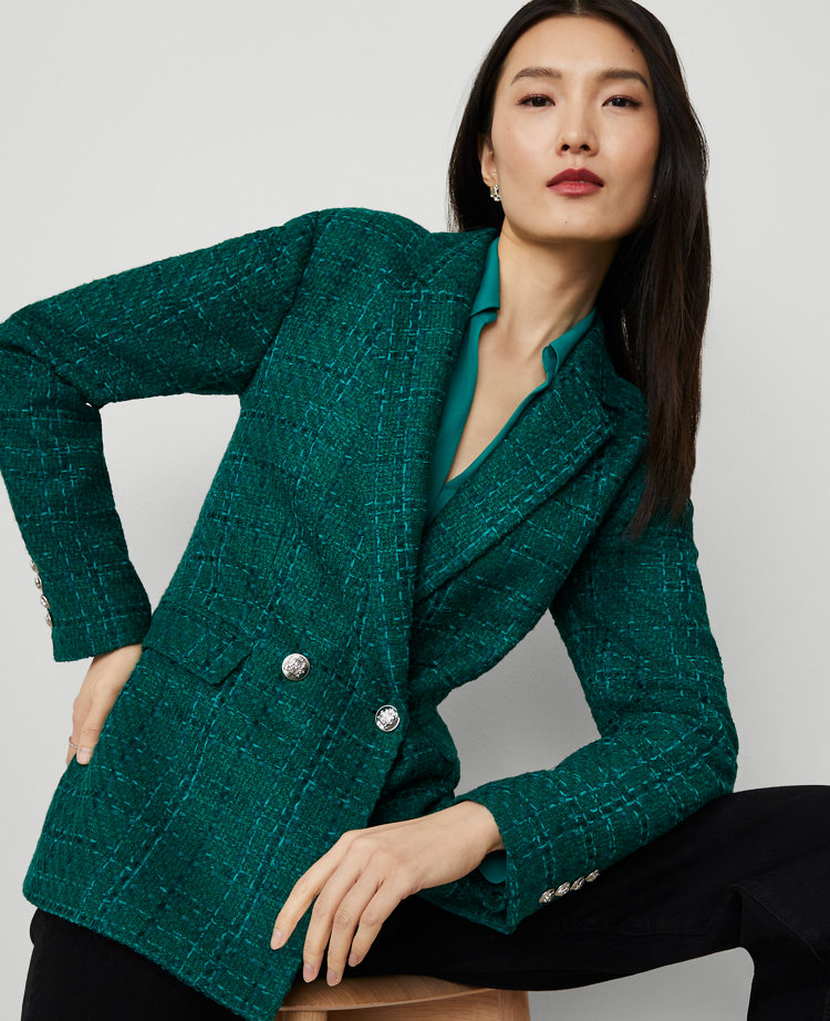 Petite Tweed Double-Breasted Blazer