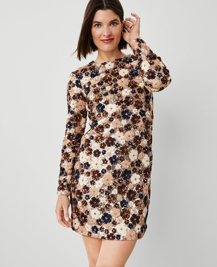 Floral Sequin Shift Dress