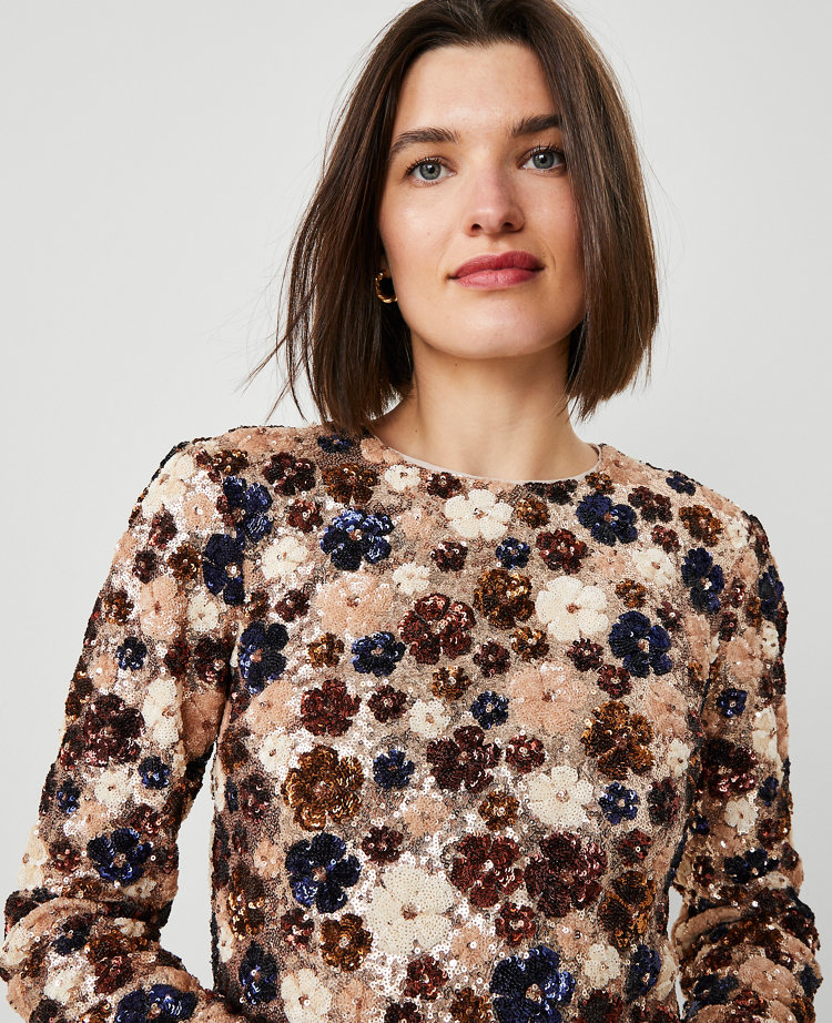 Floral Sequin Shift Dress