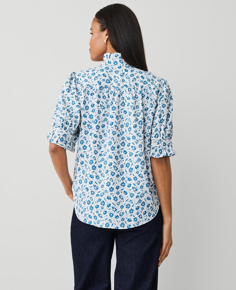 Petite Floral Ruffle Collar Shirt