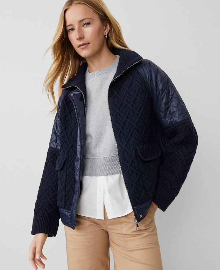 Petite Weekend Collection Quilted Cable Sweater Jacket