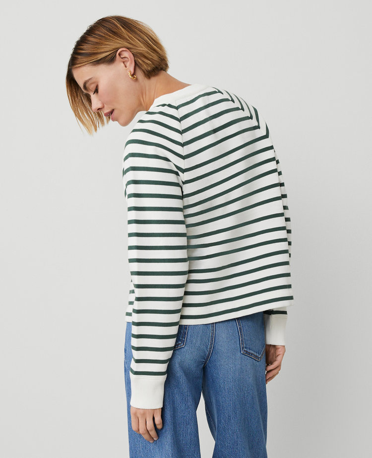 Petite Striped Henley Sweatshirt