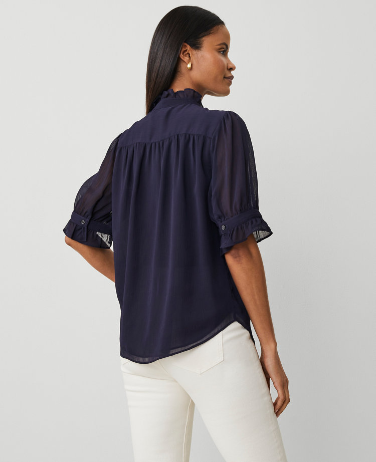 Petite Crinkle Ruffle Collar Shirt