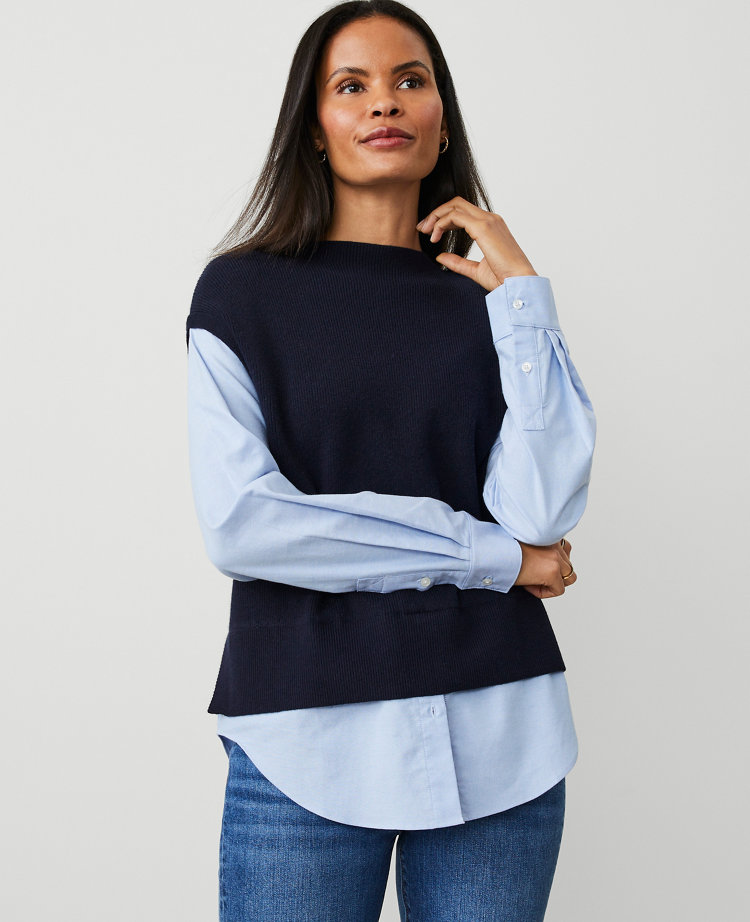 Petite Layered Mixed-Media Sweater