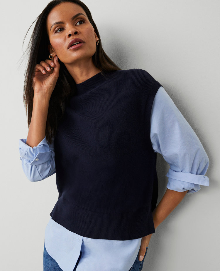 Petite Layered Mixed-Media Sweater