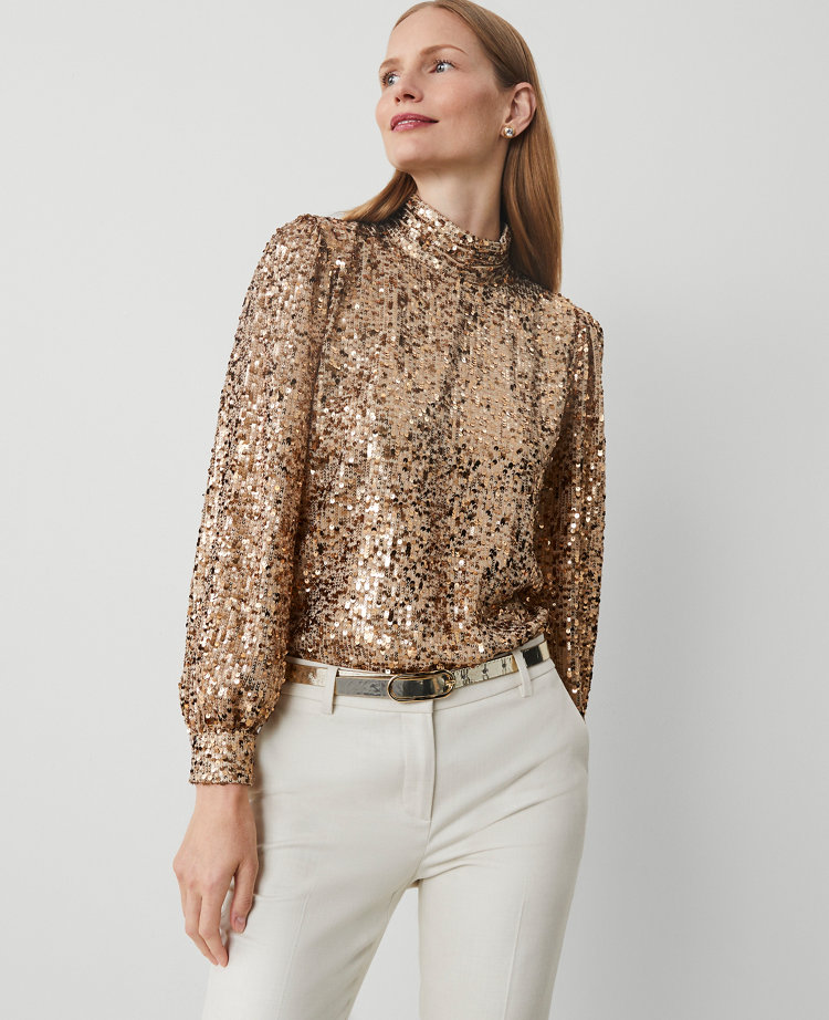 Sequin Mock Neck Top