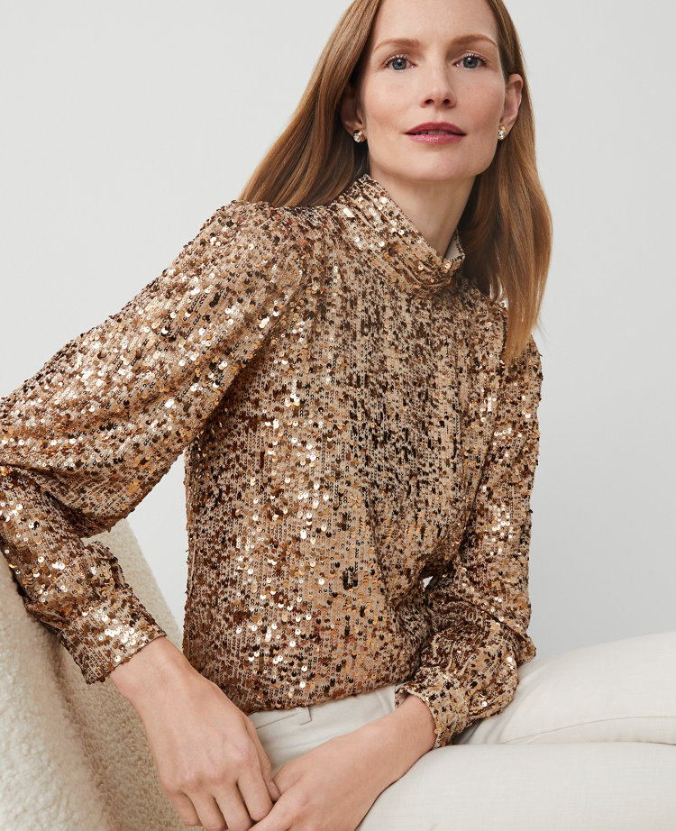 Sequin Mock Neck Top