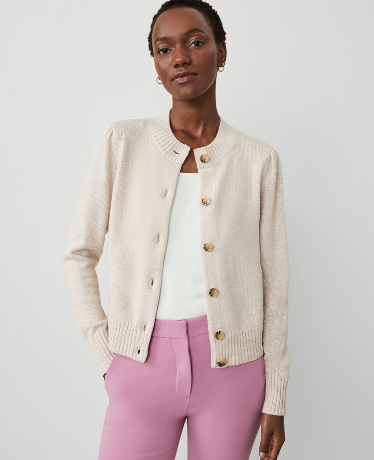 Petite Shimmer Puff Sleeve Cardigan