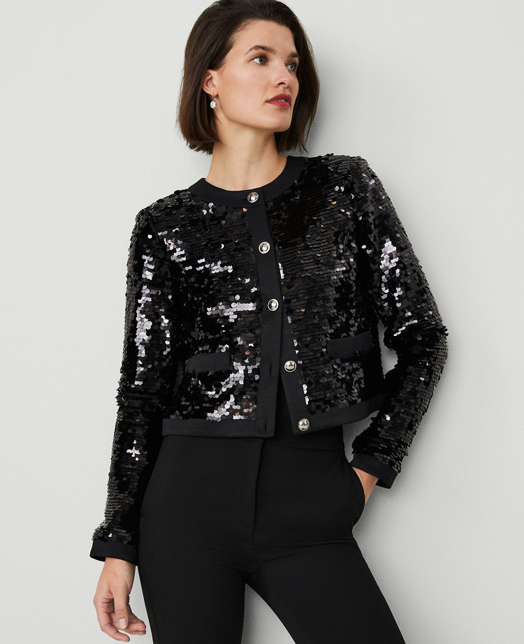 Petite Sequin Crew-Neck Jacket