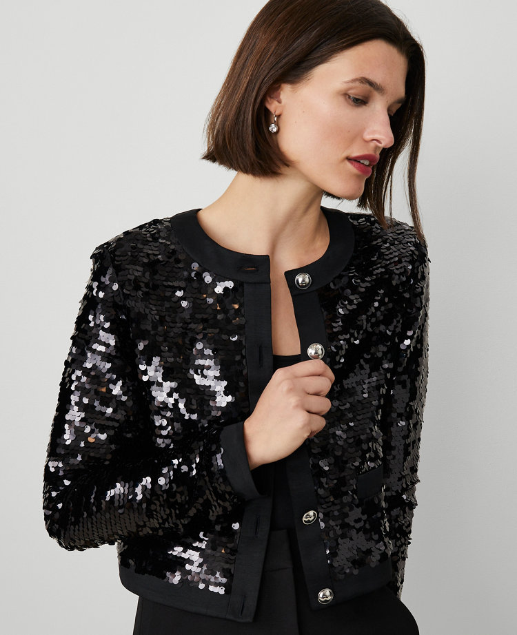 Petite Sequin Crew-Neck Jacket