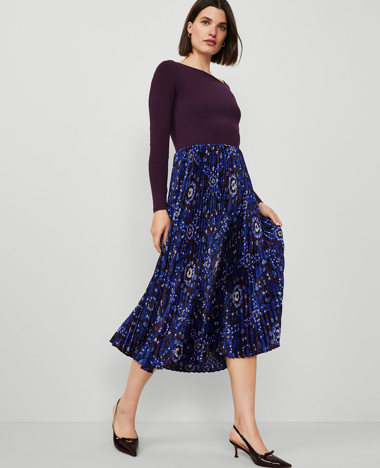 Petite Tiled Satin Pleated Skirt