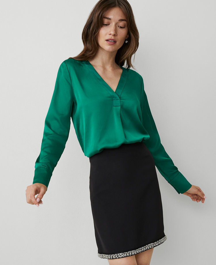 Shine Woven Pleat-Front Top