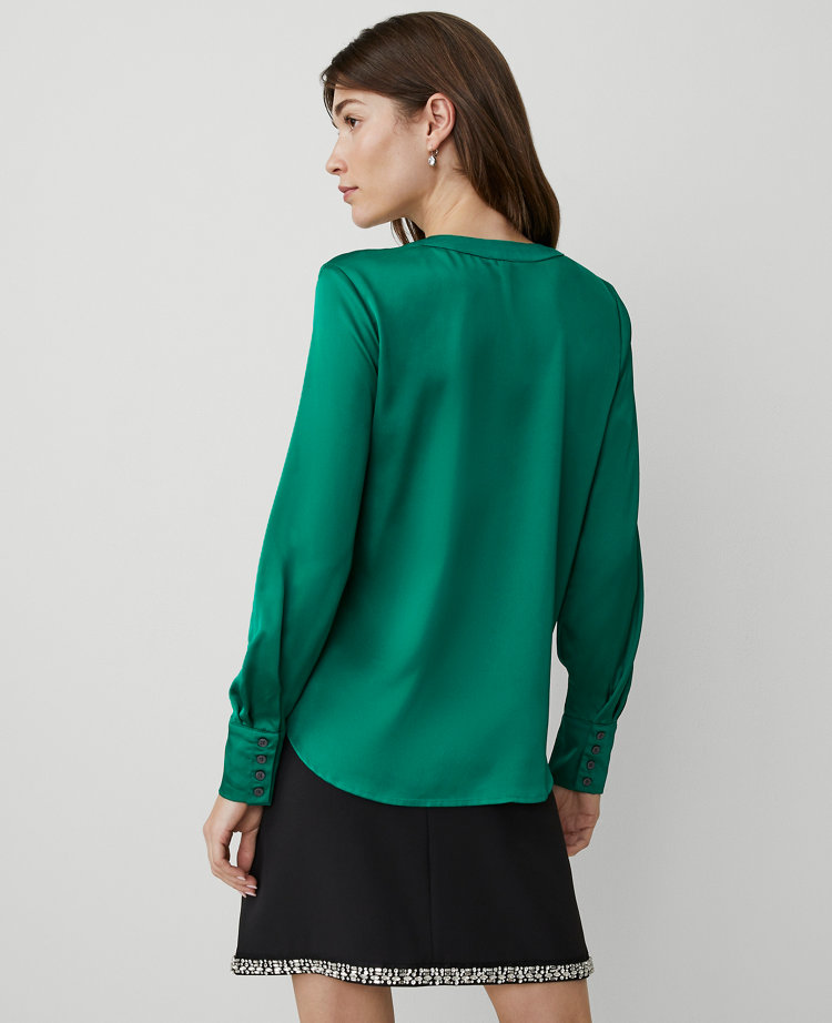 Shine Woven Pleat-Front Top