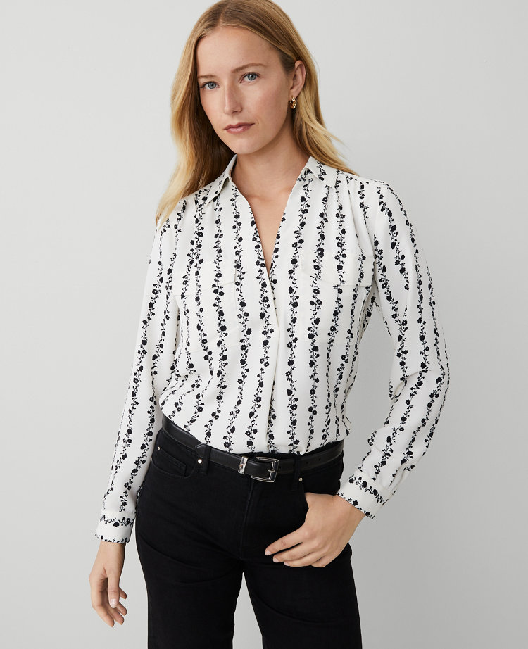 Petite Floral Stripe Camp Shirt