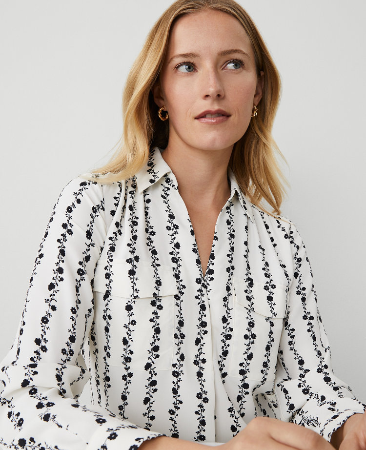 Petite Floral Stripe Camp Shirt