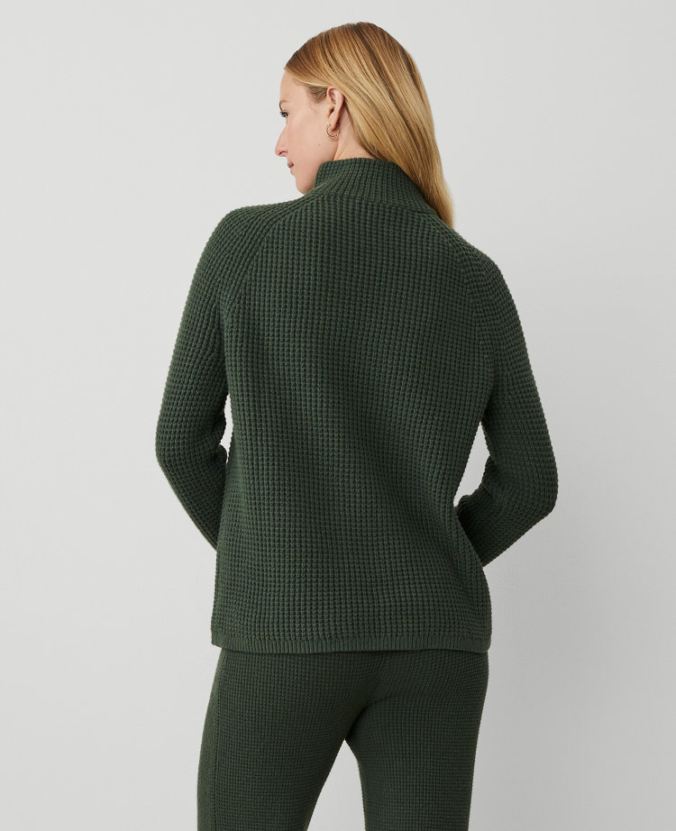 Ann Taylor Petite Weekend Collection Waffle Zip Sweater Women's