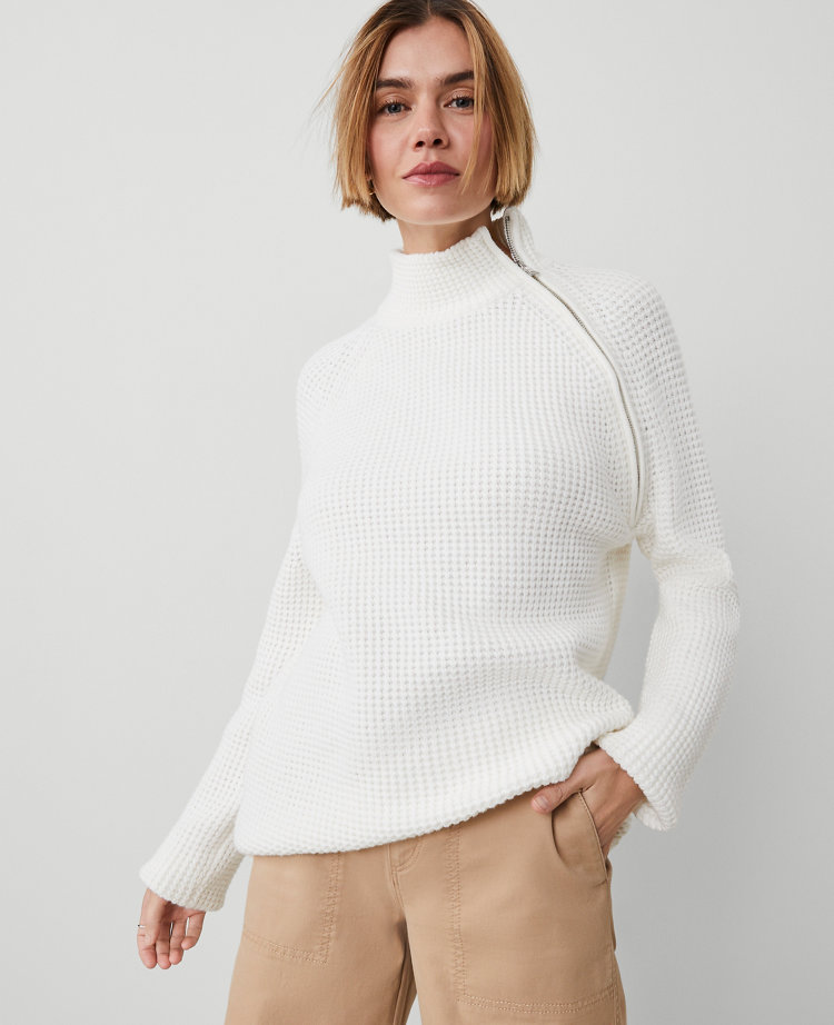 Petite Weekend Collection Waffle Zip Sweater