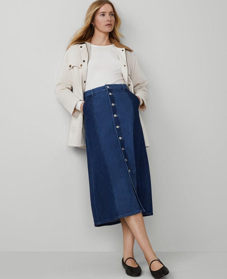 Petite Colorblock Denim Midi Skirt