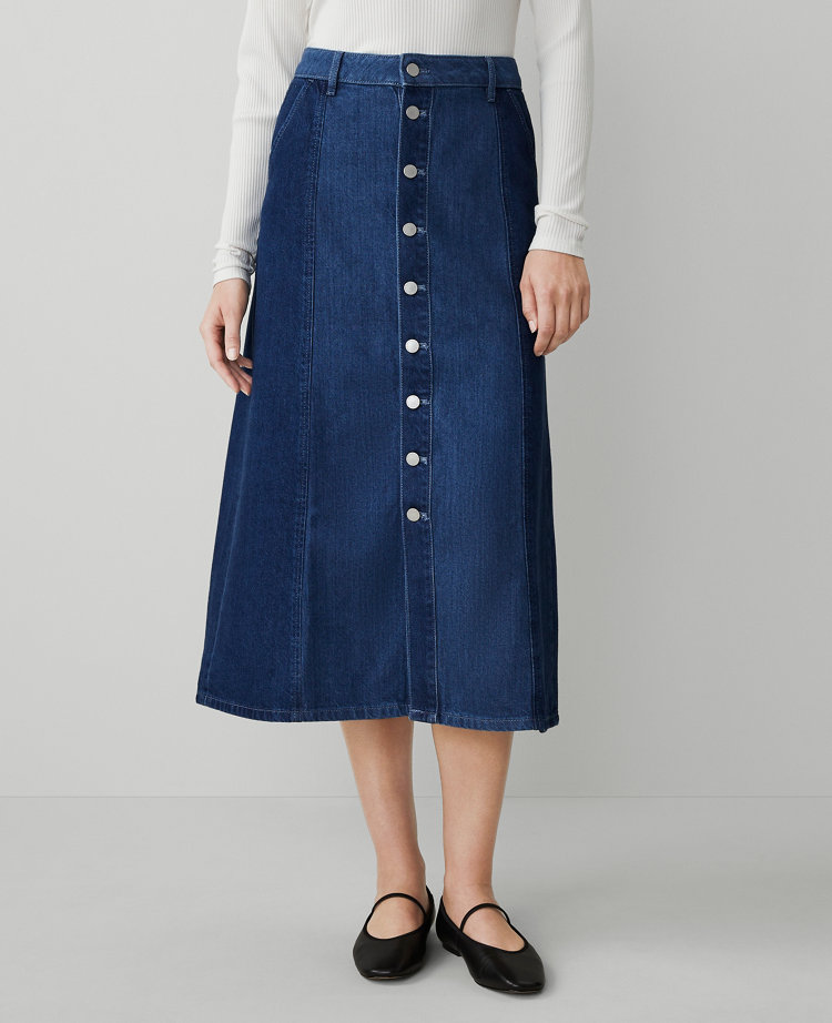 Petite Colorblock Denim Midi Skirt