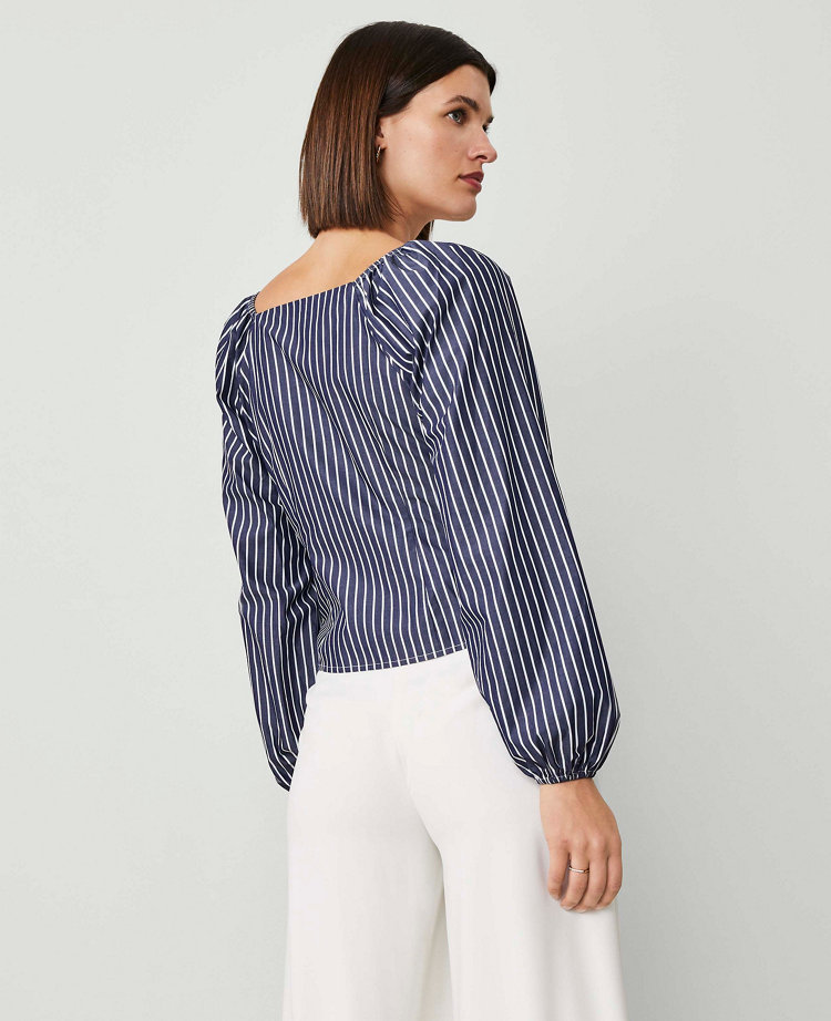 Petite Striped Wrap Tie-Waist Blouse carousel Product Image 2