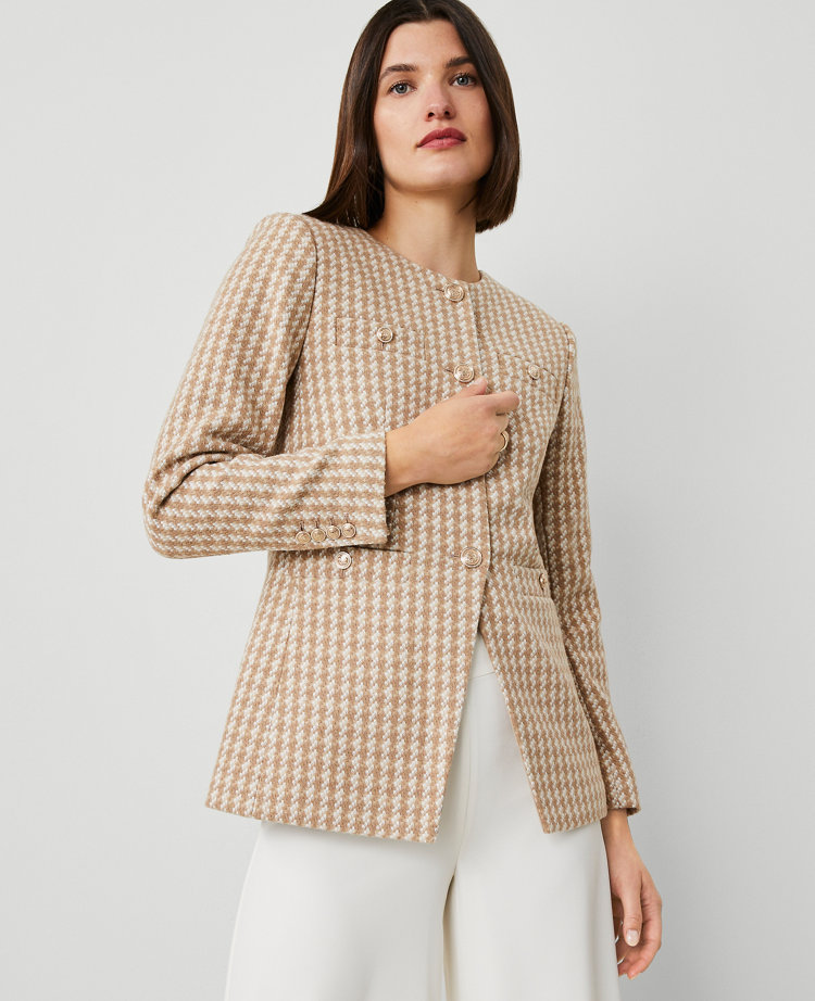 Petite Houndstooth Tweed Jacket