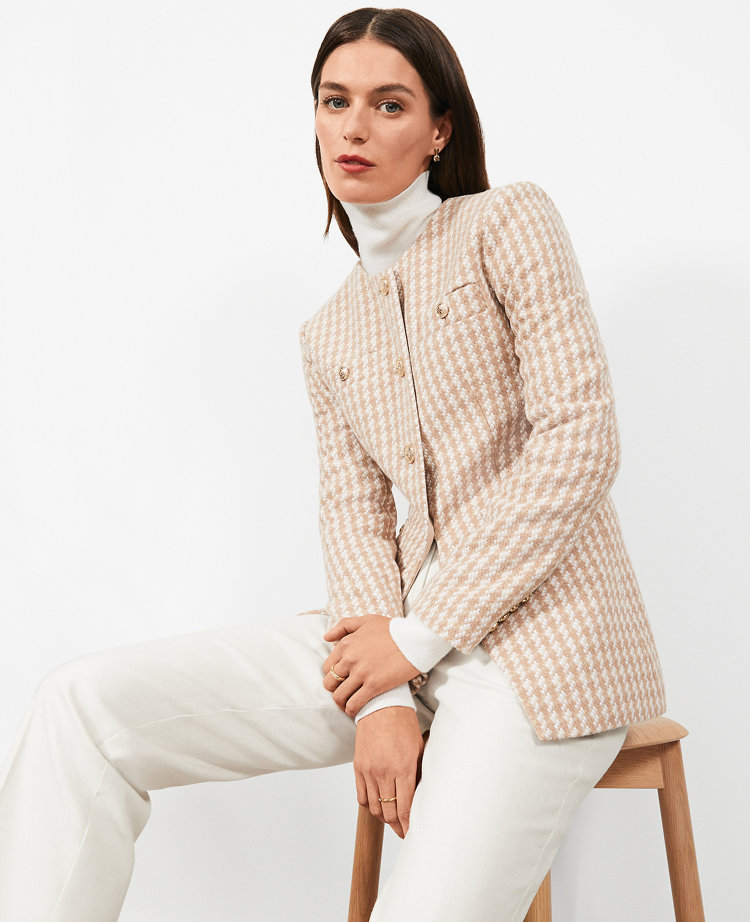 Petite Houndstooth Tweed Jacket